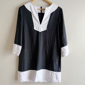 MICHAEL Michael Kors Linen Shift Dress in Black & White, Size 4